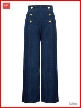 Vintage High Waisted Button Wide Leg Sailor Jeans